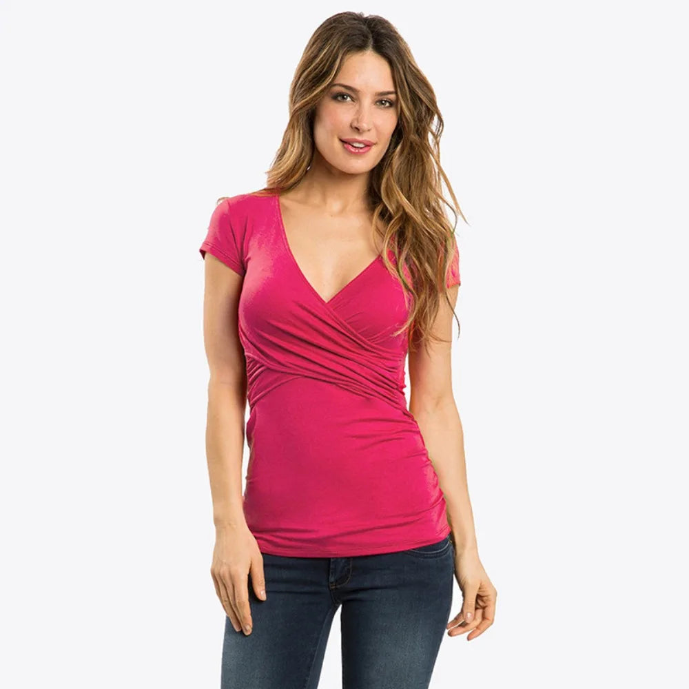 V-Neck Short Sleeve Breastfeeding Top with Side Openings