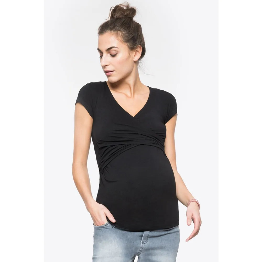 V-Neck Short Sleeve Breastfeeding Top with Side Openings