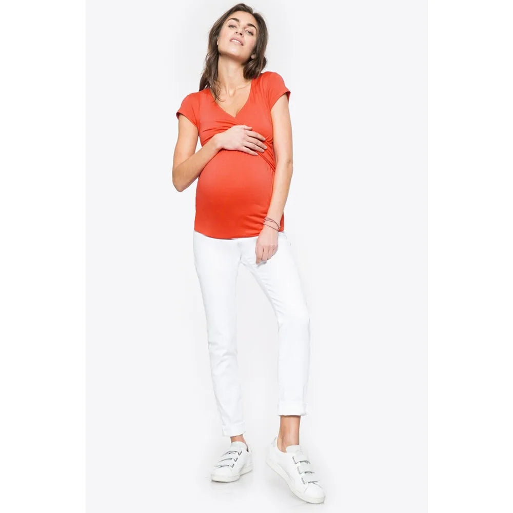 V-Neck Short Sleeve Breastfeeding Top with Side Openings