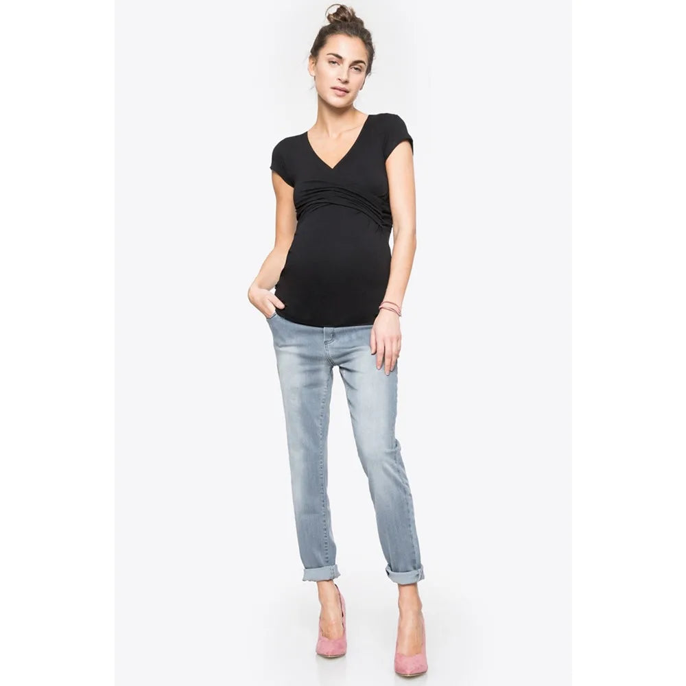 V-Neck Short Sleeve Breastfeeding Top with Side Openings