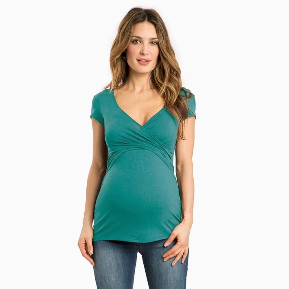V-Neck Short Sleeve Breastfeeding Top with Side Openings
