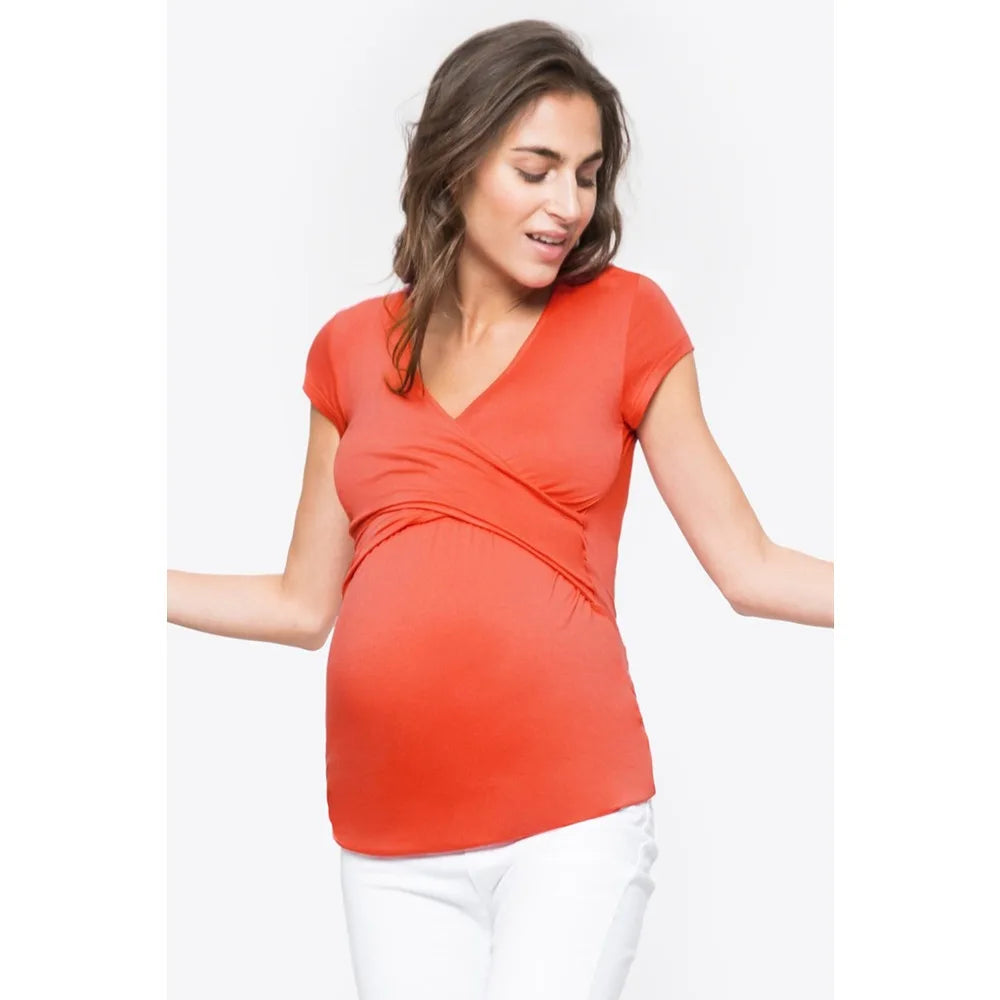 V-Neck Short Sleeve Breastfeeding Top with Side Openings