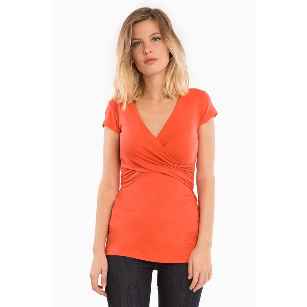 V-Neck Short Sleeve Breastfeeding Top with Side Openings