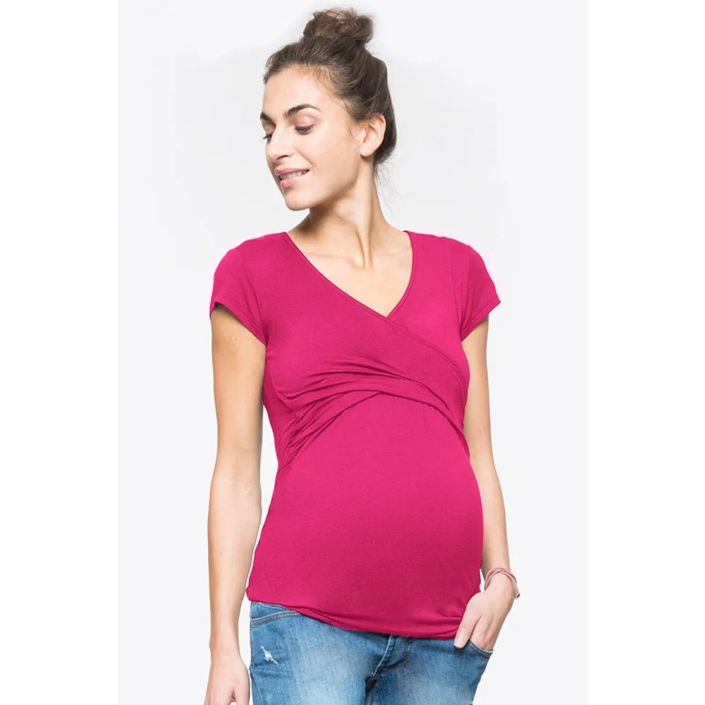 V-Neck Short Sleeve Breastfeeding Top with Side Openings