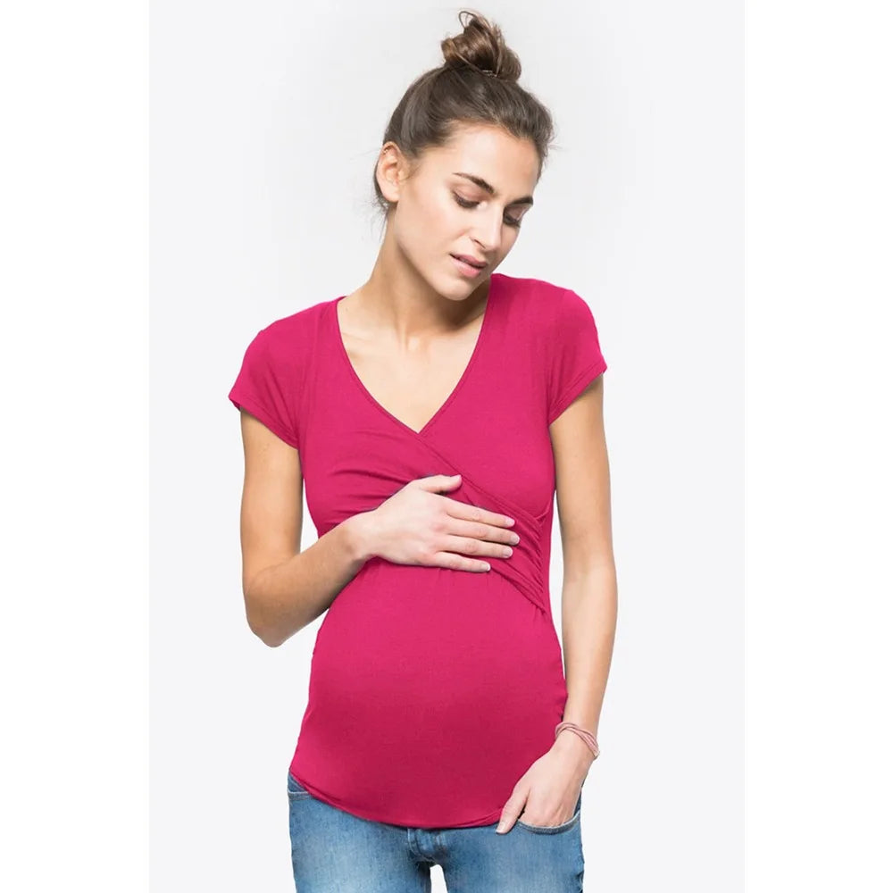 V-Neck Short Sleeve Breastfeeding Top with Side Openings